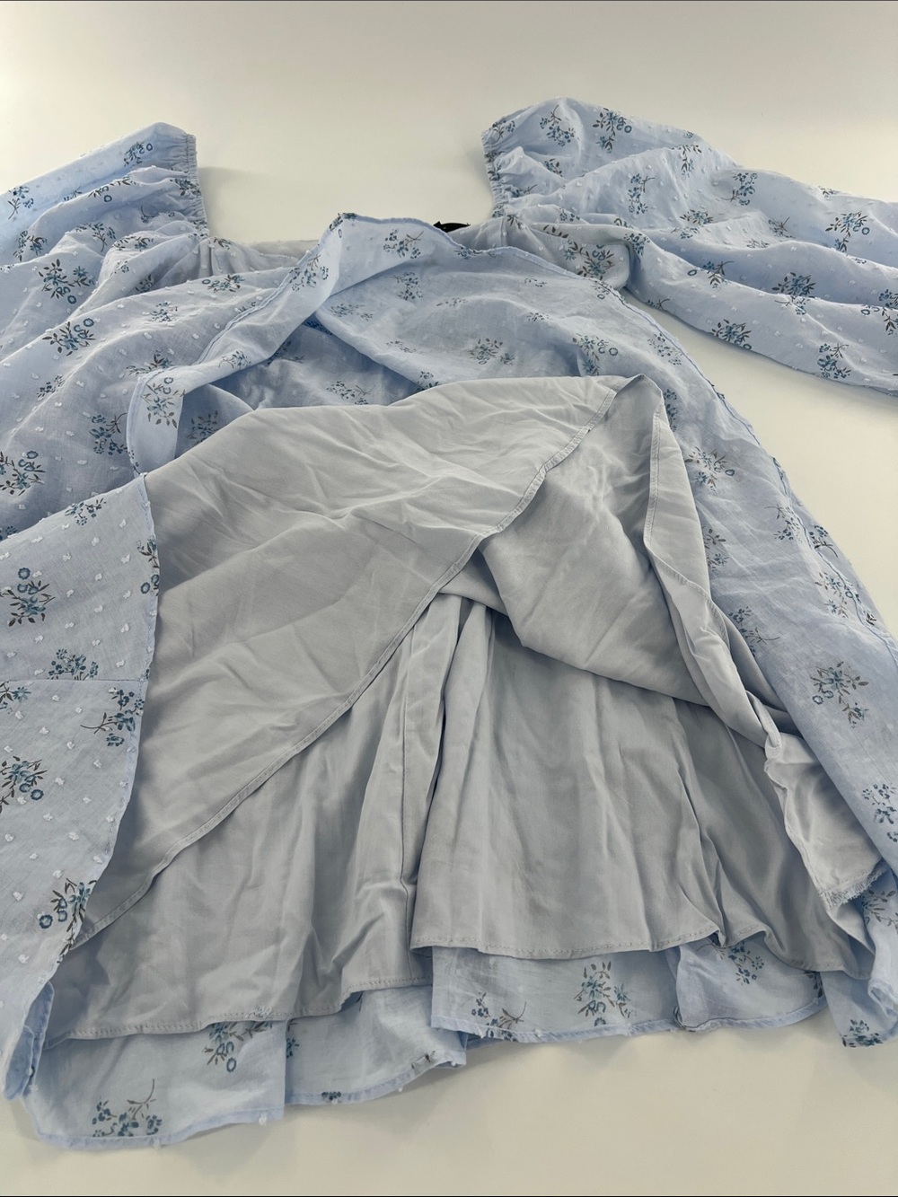 Lulus Always Charming Light Blue Floral Swiss Dot Babydoll Mini Dress Size M - Picture 8 of 11